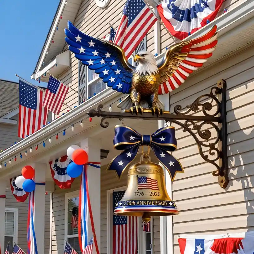 USA 250th Anniversary Eagle Wall Bell Patriotic Home Decor